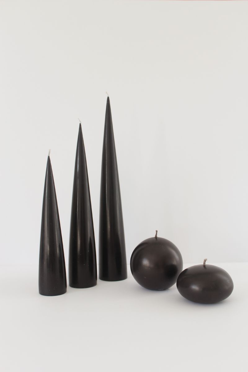 image of black cone candles black ball candle and black pillar candle
